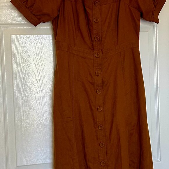 NWT! Madewell S6 Seamed Puff-Sleeve Midi Dress in Warm Coffee - Picture 6 of 7